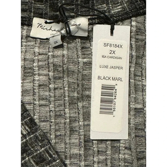 Michael Stars Duster Cardigan Midi Wrap Dress 2X Button Front Ribbed Black Gray - Picture 6 of 8